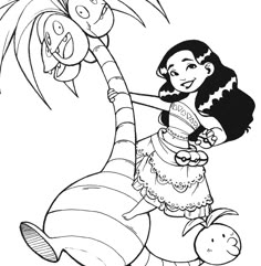 Maui And Hei From Moana Coloring Page