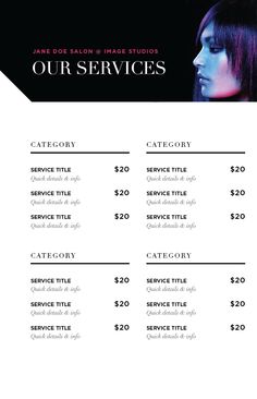 service menu template