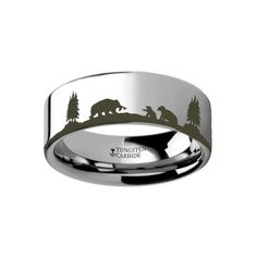 Thorsten Bear Cubs Animal Landscape Scene Bears Ring Flat Polished Tungsten Ring 10mm Wide Wedding Band from Roy Rose Jewelry