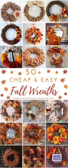 50 Cheap and Easy DIY Fall Wreaths Easy Fall Wreaths, Diy Fall Wreath, Fall Decor Diy, Fall Diy, How To Make Wreaths, Holiday Wreaths, It's Fall, Cheap Wreaths