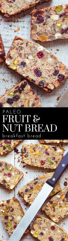 Paleo Fruit and Nut Breakfast Bread ~ this amazing chunky quick bread is grain free, and dairy free, with no added sugar. #healthy #paleo #glutenfree #fruitandnutbread #breakfast #dried fruit #paleobread #bestpaleobread #easypaleobread #paleofruitcake #fruitcake #grainfreebread #dairyfreebread #dairyfree #almondflour #nutflourbread Paleo, Fruit, Brunch, Dessert, Gluten Free, Desserts, Nut Bread, Oat Flour, Breakfast Bread Recipes