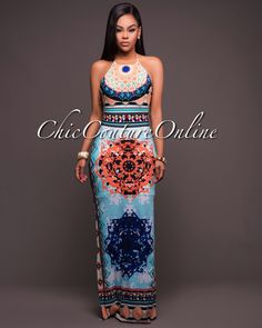 Chic Couture Online Fancy Blue Multi Color Aztec Print Maxi Dress Chic Couture Online Maldives Mint Orange Multi Color Aztec Print Maxi Dress