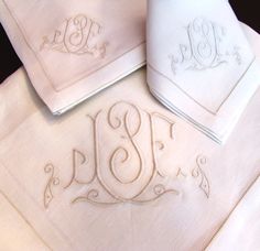 Custom couture monogrammed napkins, placemats, table cloths and table runners on fine hemstitched linens.http://bellalino.com/Luxury%20Table%20Linens/hemstitich-table%20linens.htm
