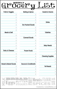 lists of groceries