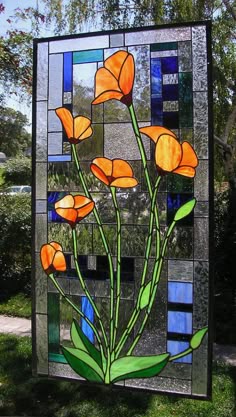 44 Best Stained Gl Poppies Images On Pinterest In 2018 Painting Stained Gl Window Panel California Poppies Over Geometric 18 75 X 36 5