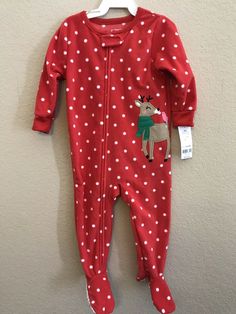 LITTLE ME Red Fleece Christmas Sleeper Bear Full Zipper Infant Boys 6 Month NWT
