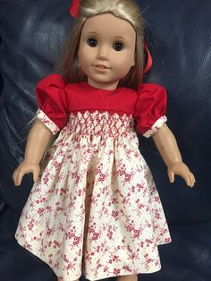 Blue//Gold//White Sunflower Print Handsmocked Dress Fits 18/" American Girl Dolls
