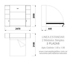 Mueble Cama 2 Plazas Rebatible Simple Con Módulo Lateral Apto Para Colchón 1 40 X 1 90 Camas Medidas De Colchones Medidas De Cama