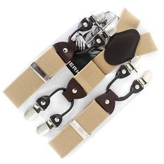 Pop Mens Suspenders Vintage Lattice Belt 6 Clips Firm Metal Clamp Trouser Braces