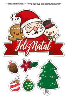 Topo De Bolo Natal Para Imprimir Fazendo A Nossa Festa Christmas Topper Christmas Drawing Christmas Stickers