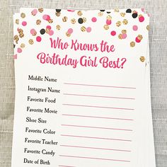 girls birthday party game who knows the birthday girl the best