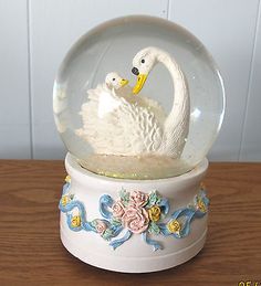 Gold and White Swan Ballerina 100MM Musical Water Globe Plays Tune Swan Lake