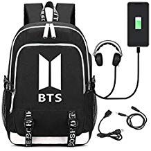 Bts Mochila juvenil coreana Kpop Bts con puerto USB Bts Mochila juvenil coreana Kpop Bts con puerto USB
