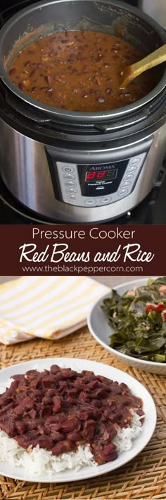 Red Beans and Rice Pressure Cooker Recipe - Make this classic Lousiana dish in a fraction of the time by using a pressure cooker. Kidney beans, ham, sausage, onions, pepper and celery make u this great dish served on rice. Crockpot Recipes