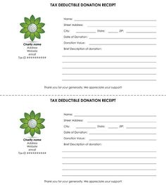 tax deductible donation receipt template using the donation
