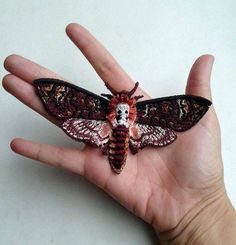 insect jewelry modern embroidery art moth brooch vibrant pink colors Hand embroidery colorful butterfly pin bright yellow moth wings