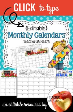 editable monthly calendar for teachers