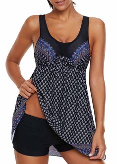 Sttech1 Women Printed Swimdress Tummy Control Two Piece Swimsuit Tankini