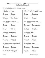 Worksheet Words And Synonyms For Grade Three synonym worksheet activities worksheets and second grade vocabulary test practice worksheet