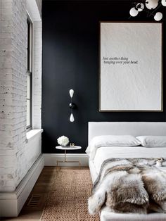 great masculine bedroom - grey brick, grey bed linens, white great masculine bedroom - grey brick, grey bed linens, white