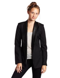/¾ Sleeve Jacket with Notched Collar /& Single Button Black 10 Petite AmeriMark Womens Blazer