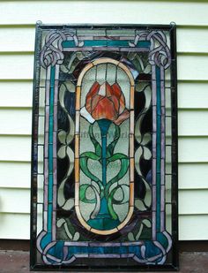 Art Nouveau Textured And Colored Gl Window With Stylized Rose 20 X 34 Home Decor Lg Tiffany Style Stained Gl Window Panel Rose