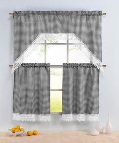 Vous Allez Adorer Farmers Market Printed Tier And Swag Set Sur Gingham Check 3 Piece Kitchen Curtain Set Complete Includes One 1