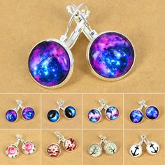 SILVER Pink Blue GALAXY Earrings Drop Dangle Hook Bead SPACE Universe CELESTIAL