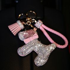 Dodge Nitro Heart Shape Keychain 2 Pink Crystals Key Chain