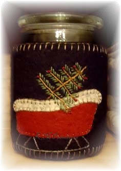 Watermelon wool felt appliqu\u00e9 candle wrap