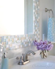 Added Strips Of L And Stick Tile To Edge Mirror I Spent The Weekend Working On Bathroom Up In Studio That Little E Above Our Garage Sprucing Narrow There Was An Old Fash