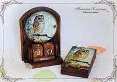 Купить Набор вечный календарь и купюрница "Совушки" - коричневый, Декупаж, декупаж работы