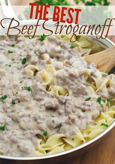Mom's recipe for the best homemade beef stroganoff. No cream soups and made from scratch but still easy! So good and always a hit with my family!