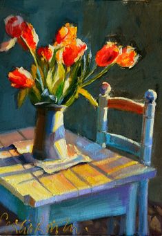 oil painting abstract flowers . abstract impressionist flower painting Serene floral art flower vase modern still life