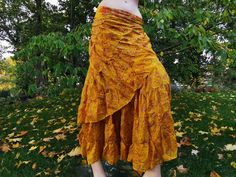 2in1 Sari balloonskirt with pockets dress size S-XL brown nature maxiskirt long wide unique upcycling vintage sarifabric silk indian goa