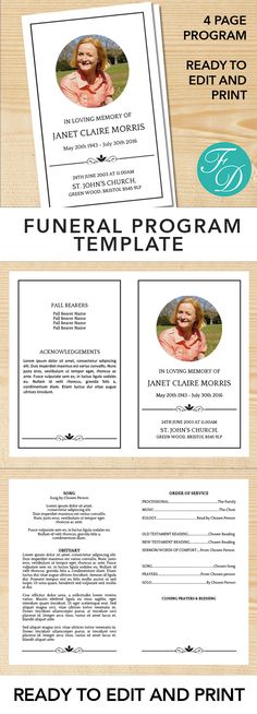 Gold Printable Funeral program ready to edit \ print Simply - celebration of life templates Gold Printable Funeral program ready to edit \ print Simply - celebration of life templates