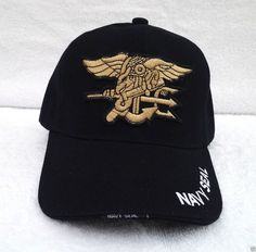 US NAVY SEAL W//GOLD YARN CAP HAT BLACK NEW