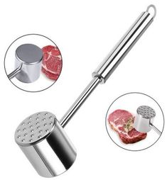 Stainless Steel Meat Tenderizer Mallet Hammer Pounder Dual-Sided Tool Flatten R