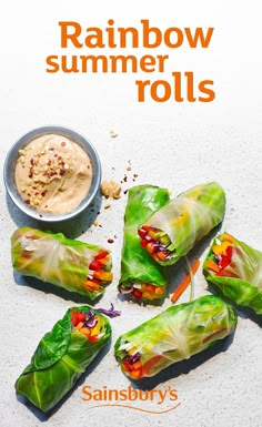 These rainbow summer rolls make the perfect vegan starter for your next dinner party. The spicy peanut sauce is an absolute winner, too. Meals, Appetisers, Summer Rolls, Appetizers, Veggies