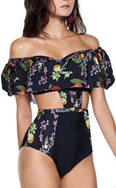 JESPER Women Floral Longitude Swimsuits Push-Up Pad Tummy Control Swimwear Bathing Beachwear Multicolor