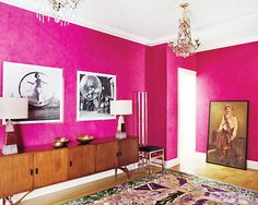 53 Best Hot Pink Walls Images Home Decor Colors I Love The Idea Of A Hot Pink Wall With Honey Colored Furniture And B