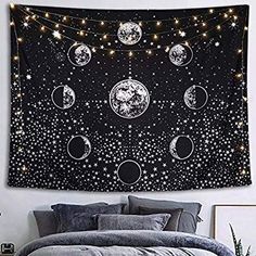 Lifeel Moonlit Garden Tapestry Moon Phase Surrounded by Vines and Flowers Black Wall Decor Tapestry 60/×80 inches