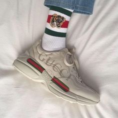 gucci rhyton sneakers on feet