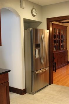 After Recessed Refrigerator To Meet The Homeowner S Need For Kitchenaid French Door Refrigerator Is Recessed Into A Wall Area In Kitchen Remodeled By Village Home S Houzz