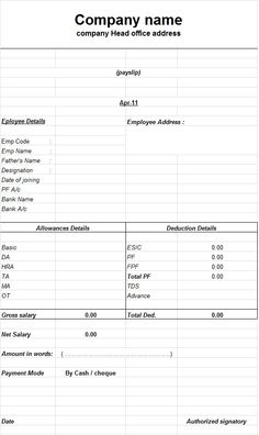 get employee pay slip template format projectmanagersinn excel