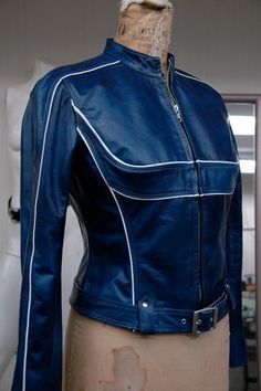 Pure Collection Linea Donna Blu Navy Inchiostro Giacca Da Motociclista in Pelle