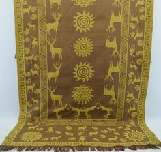 Cat Kitchen TowelCotton Waffle WeaveGreen Yellow BrownPictorial