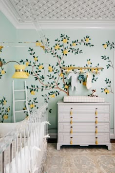 282 Best Nurseries Images On Pinterest In 2018 Kids Room Bedrooms Lemon Drop Nursery With Wallpaper Bedroom Accent Wall Dresser Tree