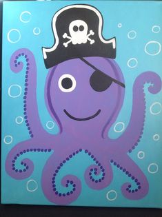 237 Best Painting Little Boys Images On Pinterest In 2018 Purple Pirate Octopus Undersea Acrylic Painting On Canvas For Child S Room Or Nursery Decor Boy