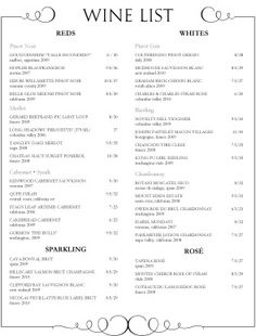 wine list template